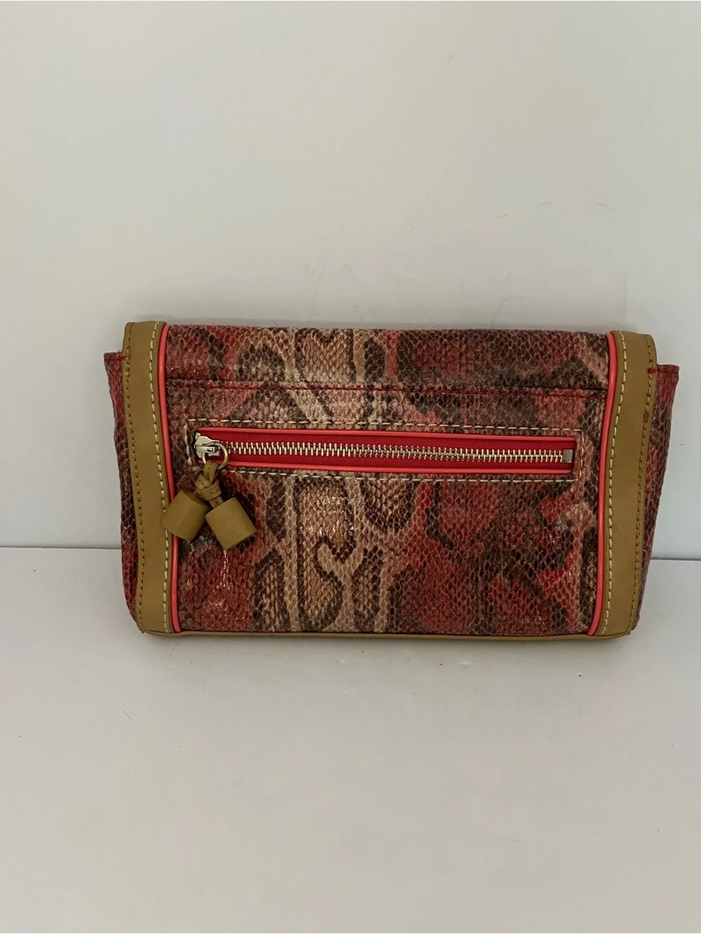 Ann Taylor Loft Animal Print Clutch Tan 9x5 Faux Snakeskin